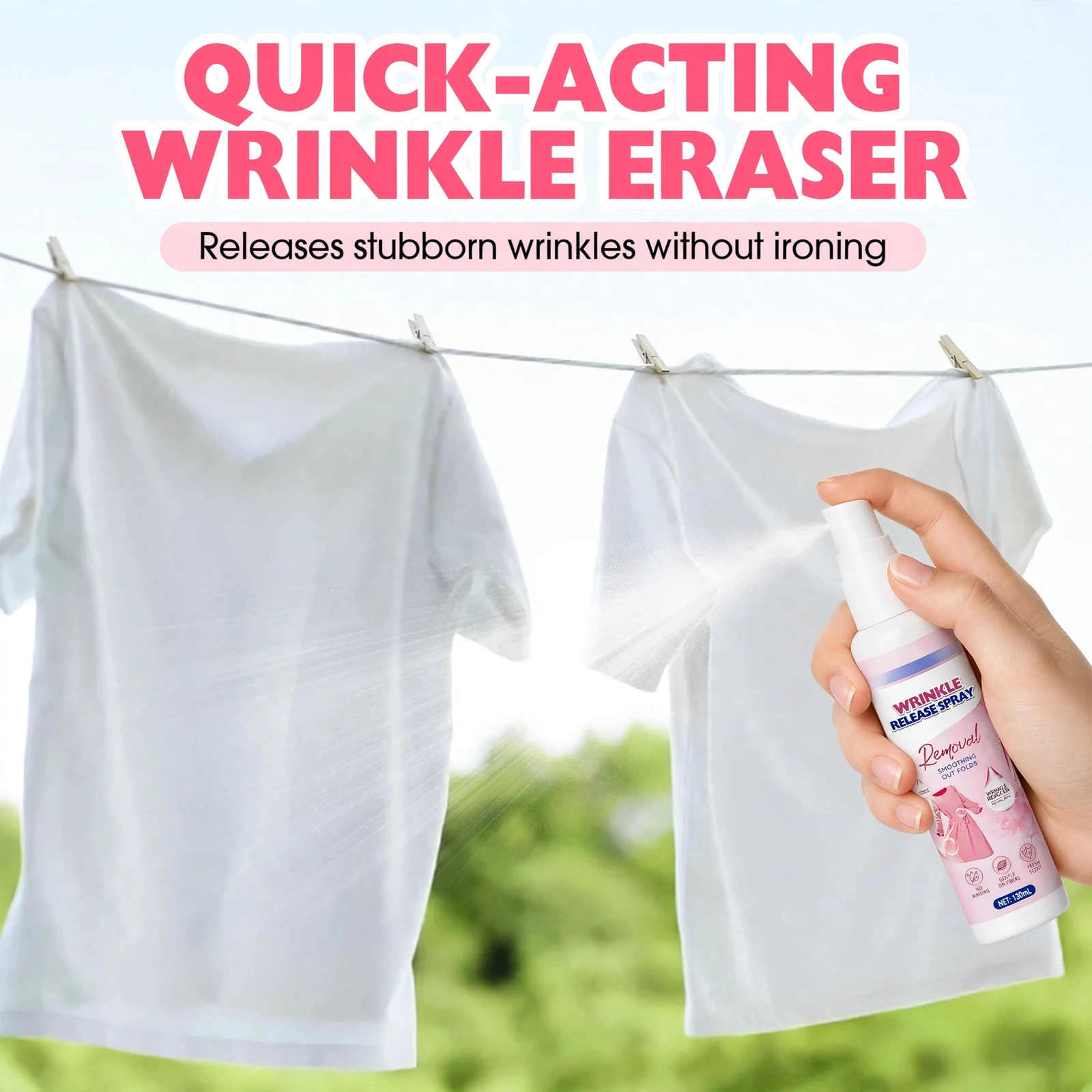 🎁EK K SAATH 1 MUFT LIMITED TIME OFFER🔥👔✨Multi ‑ Functional Wrinkle Release Spray – Sprays away creases in minutes. Removes odours, gentle on fabrics. No ironing needed! A travel must‑have - Image 4